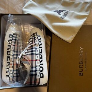 Burberry Plaid Low-Top Sneakers in Beige, Navy and Red